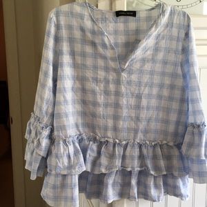 Ruffle peasant boho shirt plaid